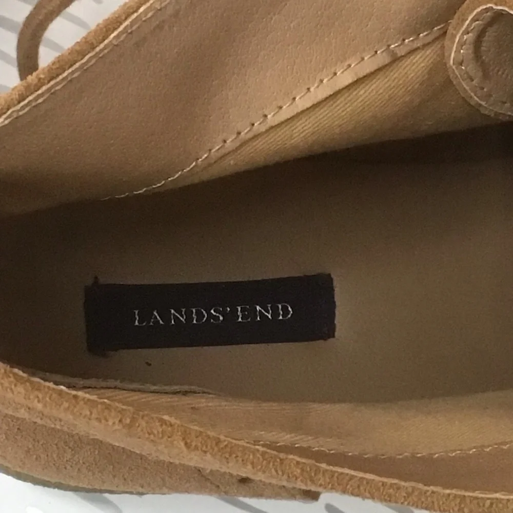 LANDS’ END Women’s Tan Suede Leather Wingtip Tassels Ankle Booties Boots 10